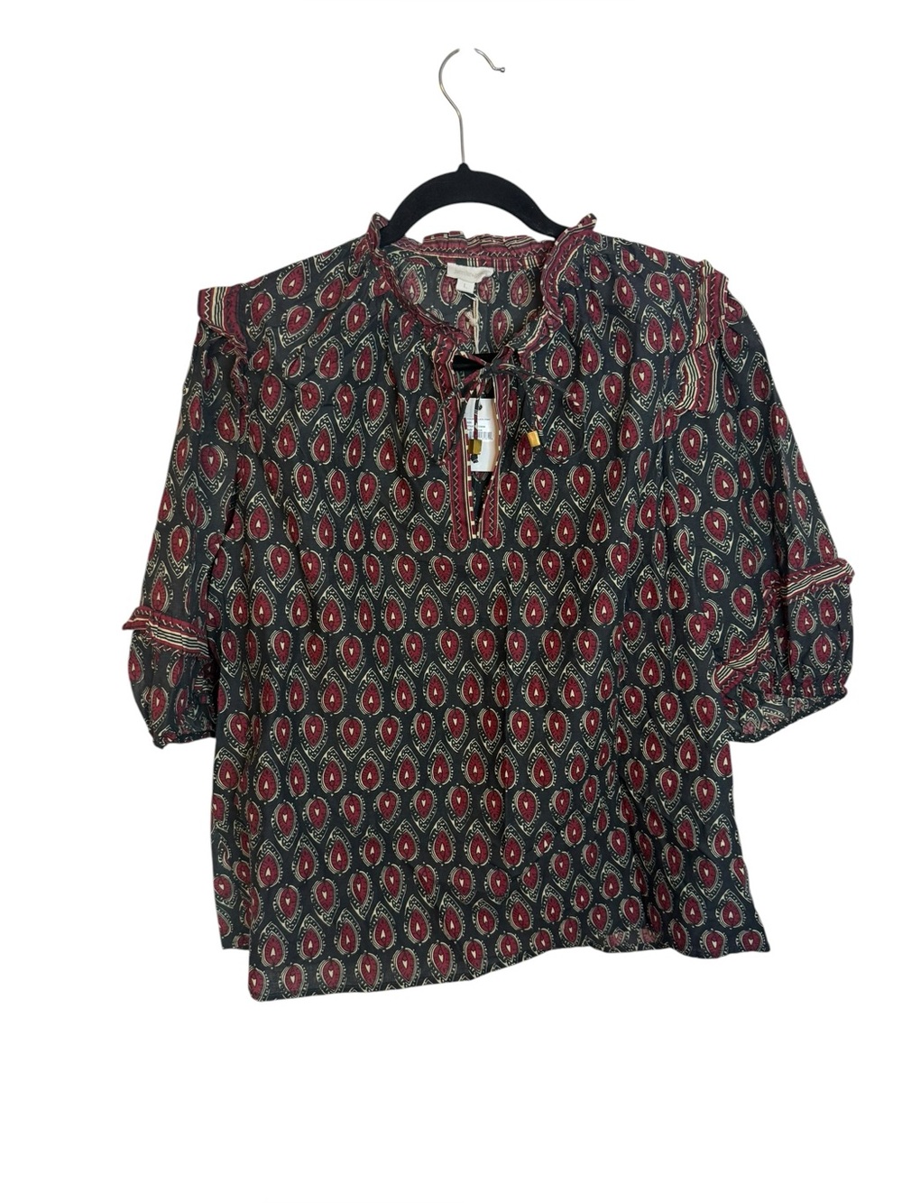 NWT Jennifer & Grace Bohemian Puff Sleeve Popover Blouse